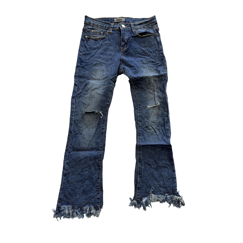 Fashion‎ Jeans Jeans Womens S Blue Medium Wash Mid Rise Distressed Fringe 26x23